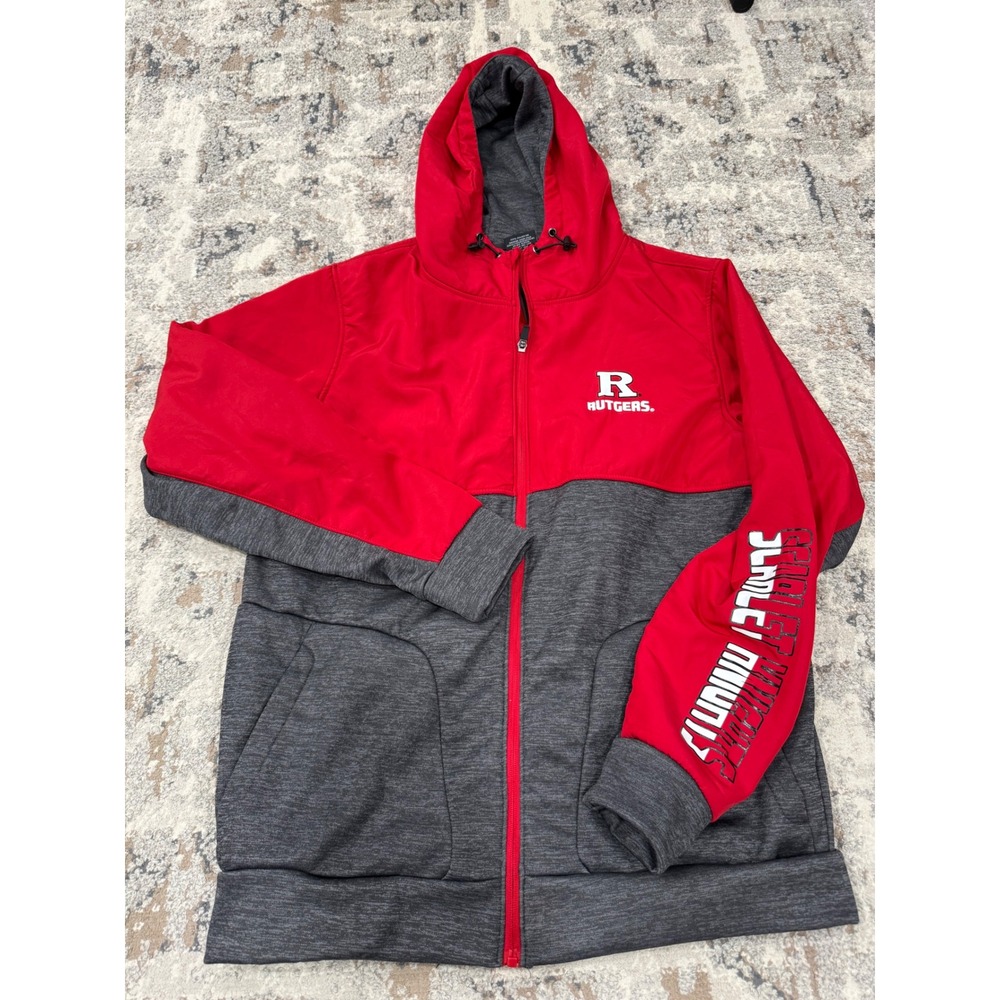 Colosseum Rutgers Scarlet Knights Mens Large Full‎ Zip Hoodie Red Grey Fleece